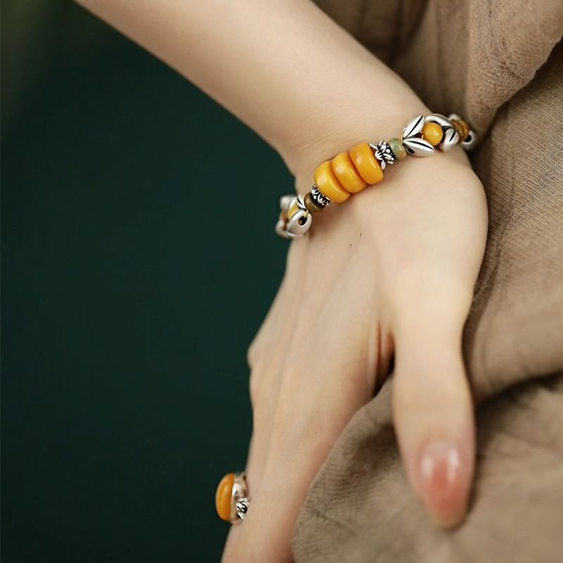 Ethnic Wear Fashion Designer - Bracciale Giallo con Perline Rotonde a