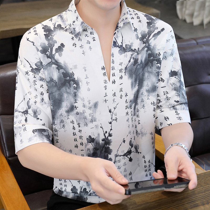 Urban Ethnic Fashion - T-shirt da uomo in seta ghiaccio