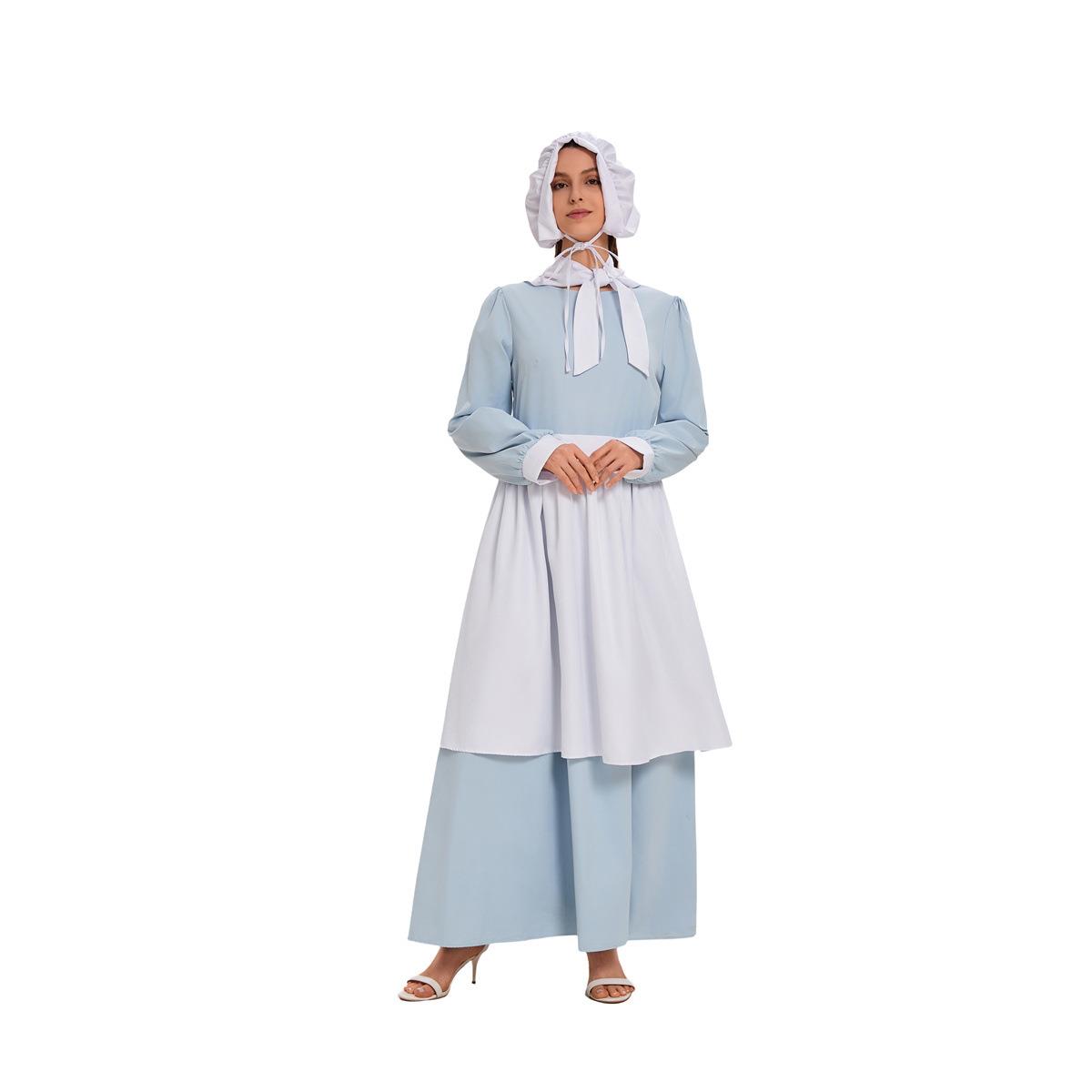 Ethnic Style Dresses - Abito Blu per Halloween con Grembiule,