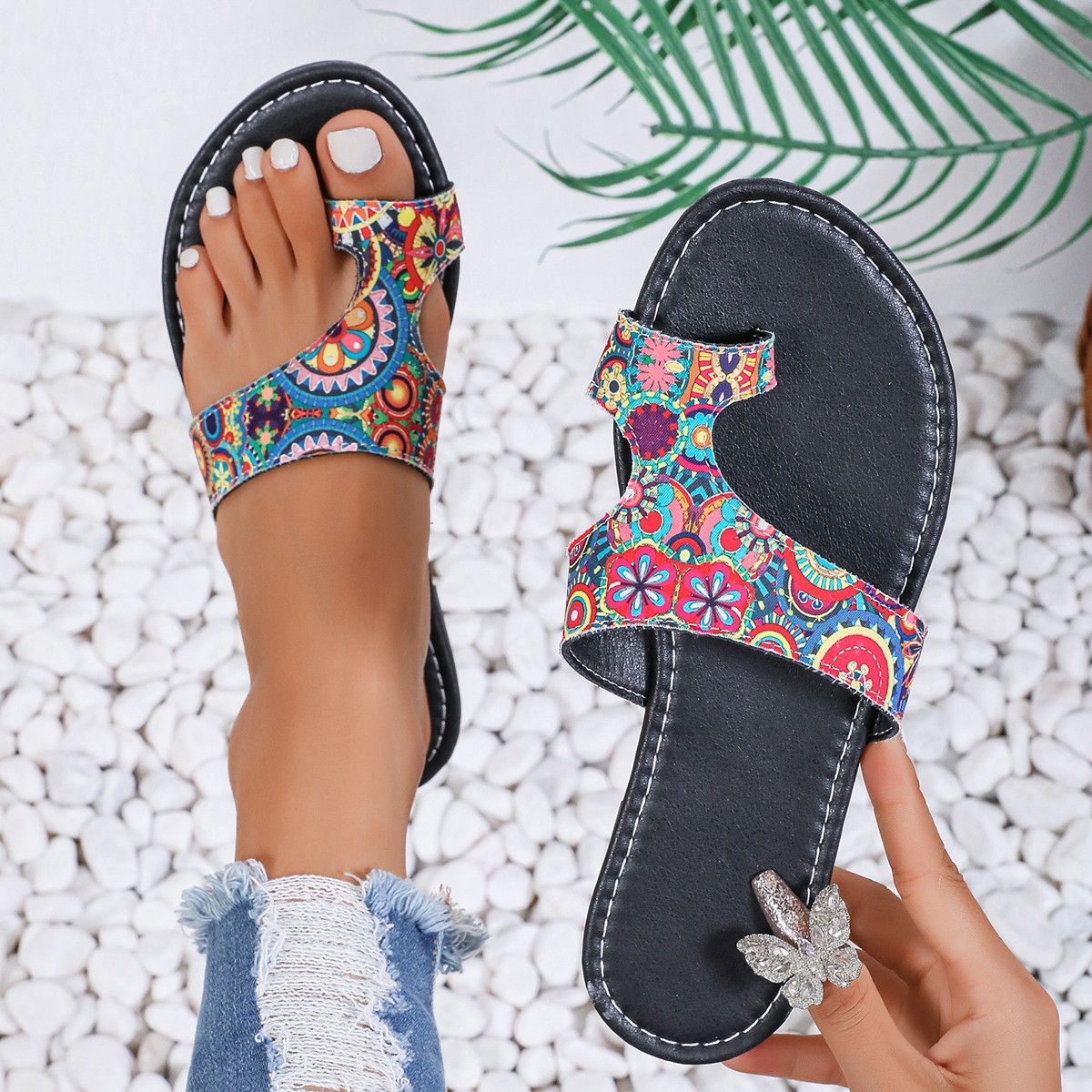 Women'S Ethnic Fashion Brands - Sandali piatti etnici a larghezza ampia