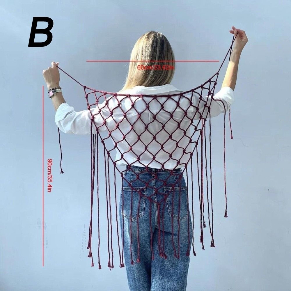 Ethnic Fashion Designers - Sciarpa Bohemien con Frange a Rete,