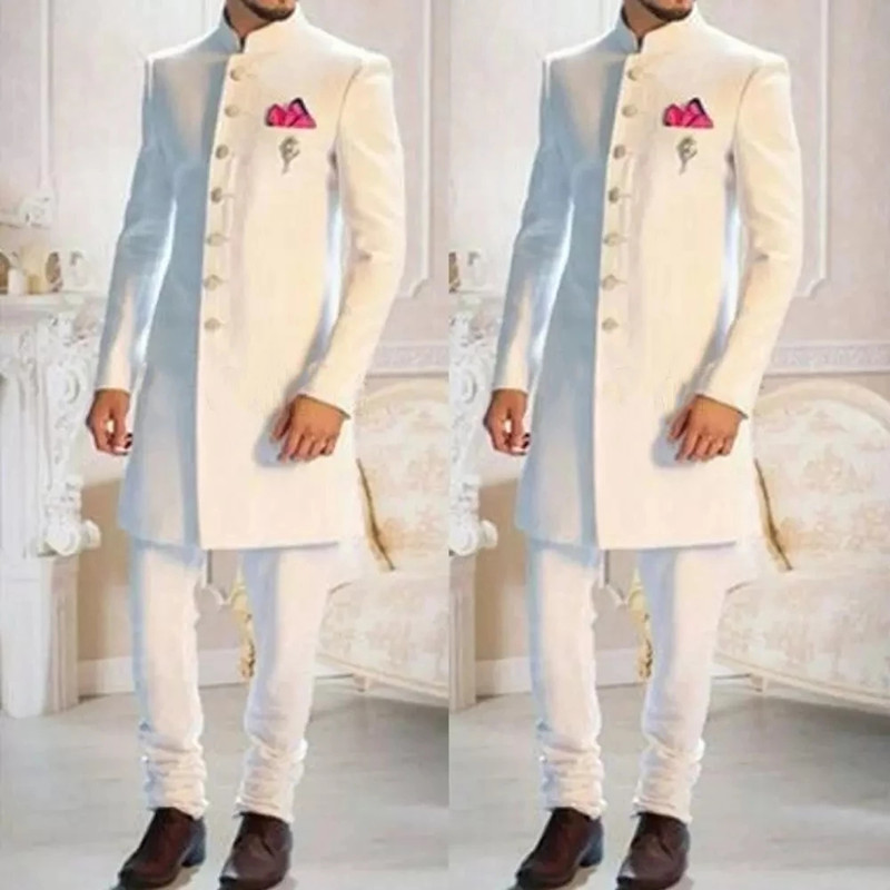 Ethnic Wear Fashion Designer - Fashion Design White Stand Collar monopetto